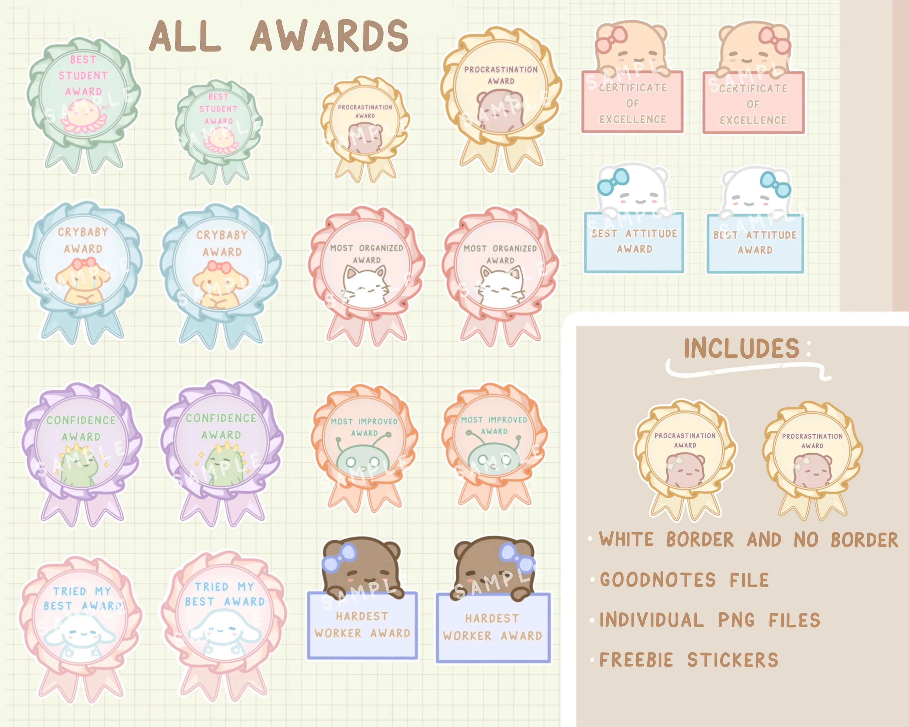 Cute Medals Digital Planner Stickers - Image 3